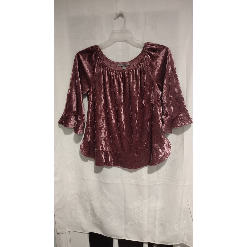 Valerie Stevens Womens Med Velvet 3/4 Bell Sleeve Blouse Mauve Pink Off Shoulder